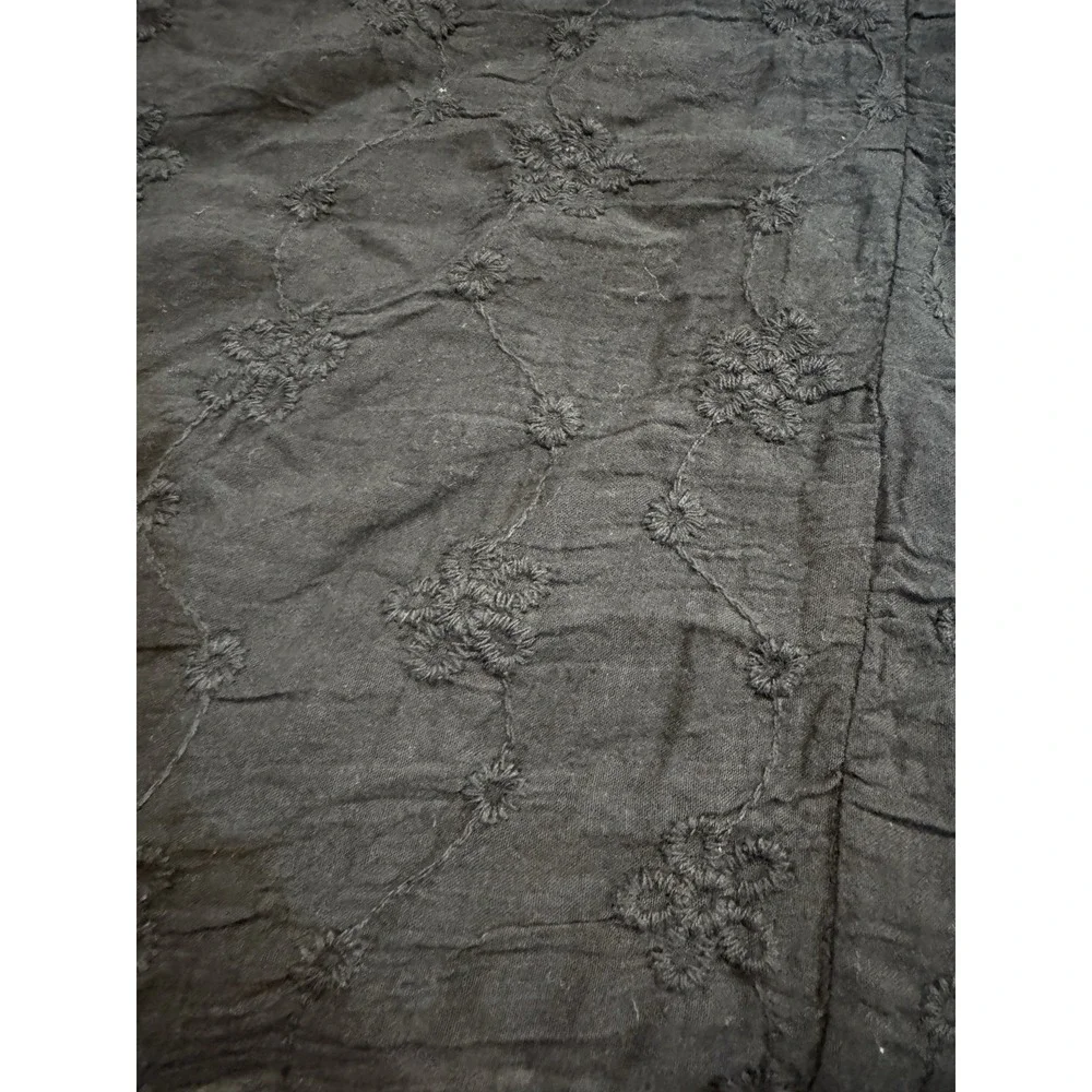 Solitaire Black Open Front Embroidered Eyelet Crochet Duster Cardigan Size 3X